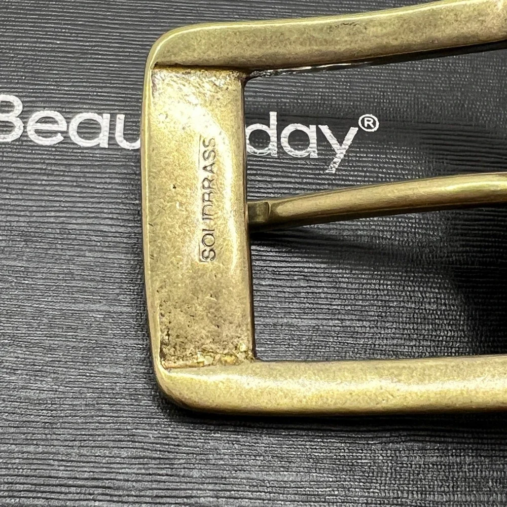 Beau Today Mens Brown Leather Belt Solid Brass Buckle Marbled Grain Size 40